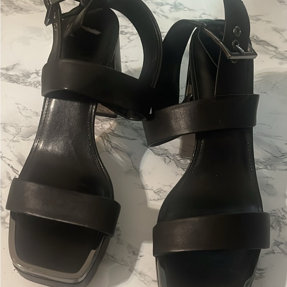 DKNY platform heels. Straps are soft leather.